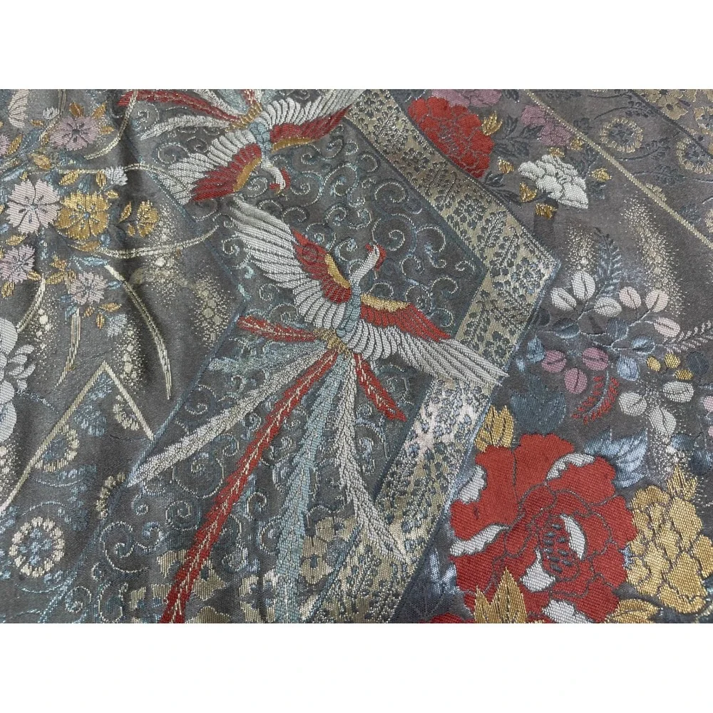 Gray Floral‎ Phoenix Bird Table Runner 58 in Asian Japanese Decor
